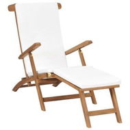 Detailed information about the product Deck Chair With Cushion Cream White Solid Teak Wood