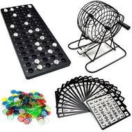 Detailed information about the product Deluxe Bingo Set, Includes 150 Colorful Chips, 18 Mixed Cards, 75 Calling Balls, 20cm Rotary Bingo Cage and Bingo Master Board