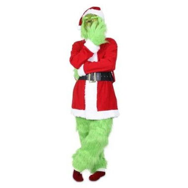 Deluxe Santa Costume Green Monster Men Christmas Outfit Furry Suit Holiday Dress Up Grinch 7 Piece Set XXXL Party Fun