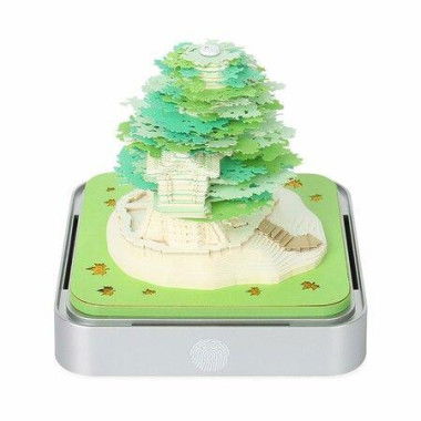 Desk Calendar With Lights 2024 DIY Calendar 3D Memo Pad Paper Art Sakura Tree Calendar for Teacher,Monthly Calendar Gift Desktop Decoration (Green)