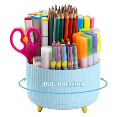 Desk Organizer, 360 Degree Rotating Pen Holder for Desk, Desk Organizers and Accessories with 5 Compartments Pencil Organizer, Art Supply Storage Box Caddy for Office, Home ï¼ˆLight Blueï¼‰