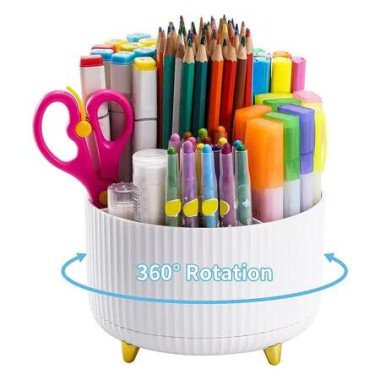 Desk Organizer, 360 Degree Rotating Pen Holder for Desk, Desk Organizers and Accessories with 5 Compartments Pencil Organizer, Art Supply Storage Box Caddy for Office, Home ï¼ˆWhiteï¼‰
