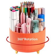 Detailed information about the product Desk Pencil Pen Holder - 5 Slots 360-Degree Rotating Pencil Pen Organizers For Desk - Desktop Storage Stationery Supplies Organizer - Cute Pencil Cup Pot For Office School Home Art Supply (Orange)