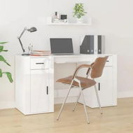 Detailed information about the product Desk with Cabinet High Gloss White Engineered Wood