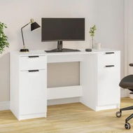 Detailed information about the product Desk with Side Cabinet White Engineered Wood