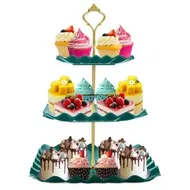 Detailed information about the product Dessert Cupcake Stand,3 Tier Cup Cake Holder Tower for Tea Party/Birthday/Weeding,Plastic Tiered Serving Tray with Metal Rod,Green