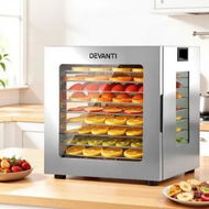Detailed information about the product Devanti 10 Trays Food Dehydrator Stainless Steel Visible Glass Door 850W