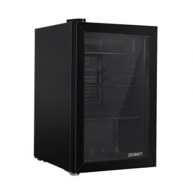 Devanti 70L Bar Fridge Glass Door w/Light Black