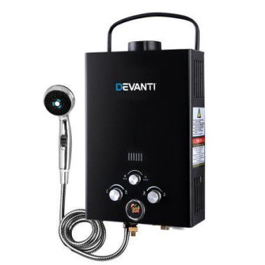 Devanti Portable Gas Water Heater 8L/Min With Pump LPG System Black