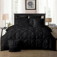 Detailed information about the product Diamond Pintuck Super King Size Black Duvet Quilt Cover Set