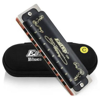 Diatonic Harmonica Key of C 10 Holes 20 Tones 008K Blues Harp Mouth Organ Harmonica with Black Cover