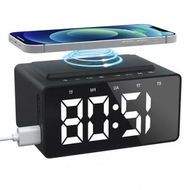 Detailed information about the product Digital Alarm Clock Radio Wake Up to Convenience with Wireless Charging, USB Fast Charger, Bluetooth Speaker Dimmable LED Display