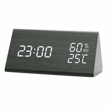 Digital Alarm Clock With Electronic Led Display Wooden 3 Alarm Settings Humidity And Temperature Detection