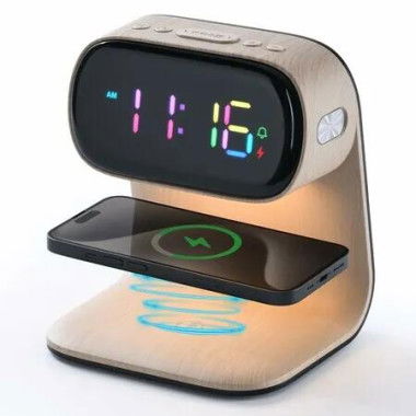 Digital Alarm Clock with Wireless Charging Station Touch Smart Lamp for Bedside,3 Colors Nightlight Adjustment Night Lamp for Living Room,Bedside