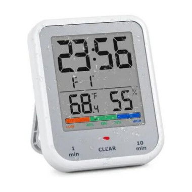 Digital Bathroom Clock, Waterproof Shower Timer with Large Touch Screen, Battery Operated Bathroom Wall Clock with Temperature and Humidity Display, Grey