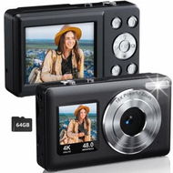 Detailed information about the product Digital Camera 4K 48MP Kids Camera,Dual Screen Autofocus Point and Shoot Digital Cameras with 64GB SD Card,16X Zoom,Built-in Batteries,Compact Camera,Black