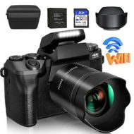 Detailed information about the product Digital Camera 4K WiFi Touch Screen 64MP Vlogging 32GB SD Card Lens Hood 3000mAh Battery Front Rear Cameras Black