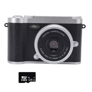 Digital Camera Dual Lens 48MP HD Compact Camera with 128G Memory Card, Teenagers Photography Auto Focus Zoom Anti Shake Lightweight Camera, Black