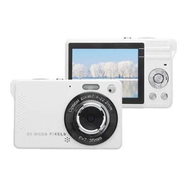 Digital Camera Dual Screen Kids Camera 1080P 50MP, 16X Zoom, 64GB TF Card Included for Teens Children, Starter Vlogging Cameras, White