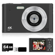 Detailed information about the product Digital Camera, Kids Camera, Vlog Camera with 64GB Card, Lanyard, 16X Zoom Anti Shake, Card Reader for Kid Student Children Teen Girl Boy, Black
