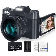 Detailed information about the product Digital Camera,4K 48MP Vlogging Camera with 180 Degree Flip Screen,16X Digital Zoom,52mm Wide Angle & Macro Lens,32GB TF Card,2 Batteries (Black)