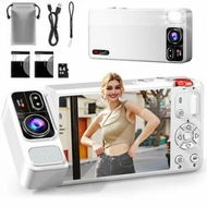 Detailed information about the product Digital Camera,4K 64MP Cameras for Photography,270 Degree Flip Screen Vlogging Camera,Autofocus,Flash,18X Zoom,2 Batteries,64GB Card,White