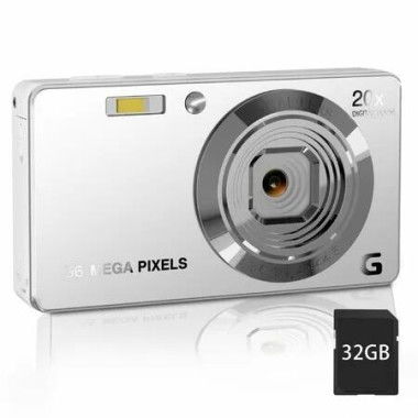 Digital Camera,4K Ultra HD Cameras,Digital Point and Shoot Camera with 56Mp Autofocus 20X Zoom Anti Shake,Video Camera with 32GB SD Card (Silver)