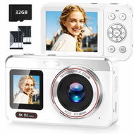 Detailed information about the product Digital Camera,5K Vlogging Camera for Photography,80MP Dual Screen Point and Shoot Digital Camera with Auto Focus,18X Zoom,2 Batteries,32GB Card (White)