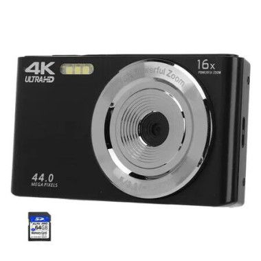 Digital Camera,Digital Camera 4K 44MP, Compact Point and Shoot Digital Cameras, 64 GB SD Card, Vintage Digital Camera for Kids Boys Girls, Black