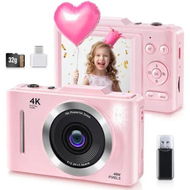 Detailed information about the product Digital Camera,FHD 1080P Kids Camera Digital with 16x Zoom Anti Shake,32GB Card,4K 48MP Portable Compact Point and Shoot Cameras,Vintage Small Camera,Pink