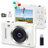 Detailed information about the product Digital Camera,FHD 1080P Kids Camera Digital with 16x Zoom Anti Shake,32GB Card,4K 48MP Portable Compact Point and Shoot Cameras,Vintage Small Camera,White