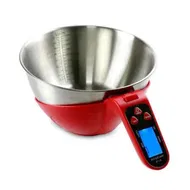 Detailed information about the product Digital Kitchen Food Scale with Bowl (Removable) and Measuring Cup, Stainless Steel, Backlight, 11lbs Capacity, Cooking, Baking, Gym, Diet, Precise Measuring (Red)