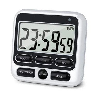 Digital Kitchen Timer with Mute/Loud Alarm Switch On/Off Switch, 24 Hour Clock & Alarm, Large LCD Display (Black)