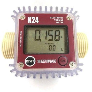 Digital LCD K24 Turbine Fuel Flow Meter Flow Tester For Chemicals Water Sea Liquid Flow Meters (Red)