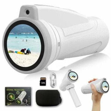 Digital Telescopes for Kids,Digital Monocular with Self-Timer,STEM Telescope For Boys Girls,For Outdoor Camping Exploring Bird Watching Color White