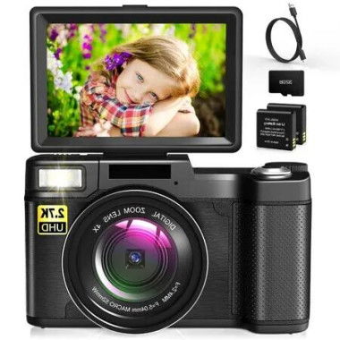 Digital Vlogging Camera: 2.7K FHD, 30MP with 3' Flip Screen and 32GB Card for YouTube, Teens, and Seniors