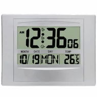 Detailed information about the product Digital Wall Clock Atomic Alarm Large Display Battery Operated Bedroom Office Temperature Timepiece Modern Decor Silver