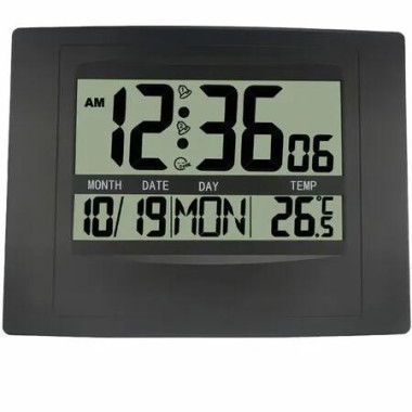 Digital Wall Clock Atomic Desk Alarm Large Display Battery Operated Bedroom Office Indoor Temperature Color Black
