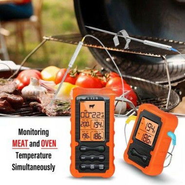 Digital Wireless Remote Meat Thermometer Cooking 2 Probes Oven BBQ Grill Smoker