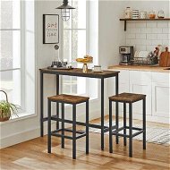 Detailed information about the product Dining Bar Table 3-Piece Set and 2 Chairs High Stool Wooden Kitchen Room Counter Pub Modern Home Metal Frame Vintage Brown