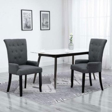 Dining Chair With Armrests Dark Grey Fabric