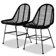 Detailed information about the product Dining Chairs 2 Pcs Natural Rattan Black