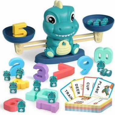 Dinosaur English Learning Toy Set,Balance Counting Math Toy with Matching Letter Spelling Gamesï¼ŒMath & Cards Learning Preschool Educational Gameï¼ŒGift