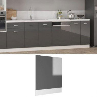 Dishwasher Panel High Gloss Grey 59.5x3x67 Cm Engineered Wood.