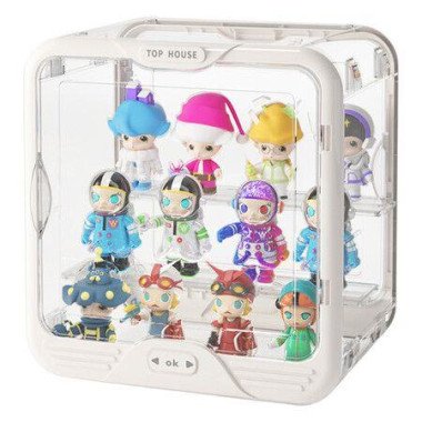 Display Case For Figures Doll Double Door Display Box With Light Strip POP Mart Lego Pokémon Angel Baby Showcase-White.