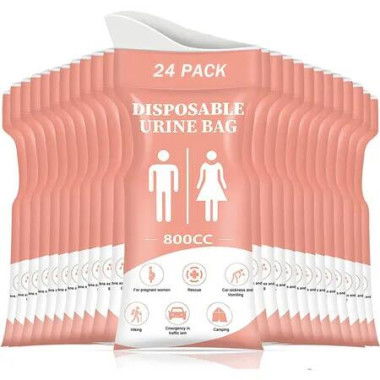 Disposable Urine Bag,24PCS Pee Bags for Travel for Women/Men,800ML Emergency Portable Urinal Bag and Vomit Bags,Unisex Urinal Bag,Pink