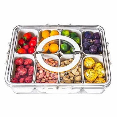 Divided Serving 8 Compartments with Lid and Handle Box Container for Portable Snack Platters Clear Organizer for Candy, Fruits, Nuts, Snacks