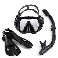 Detailed information about the product Diving Mask Fin Snorkel Set Panoramic View Snorkel Mask Adjustable Dive Flipper Dry Top Snorkel Color Black Size L/XL