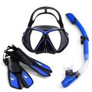 Detailed information about the product Diving Mask Fin Snorkel Set Panoramic View Snorkel Mask Adjustable Dive Flipper Dry Top Snorkel Color Blue Size L/XL