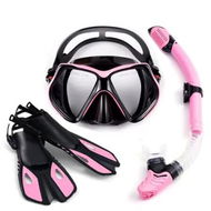 Detailed information about the product Diving Mask Fin Snorkel Set Panoramic View Snorkel Mask Adjustable Dive Flipper Dry Top Snorkel Color Pink Size L/XL